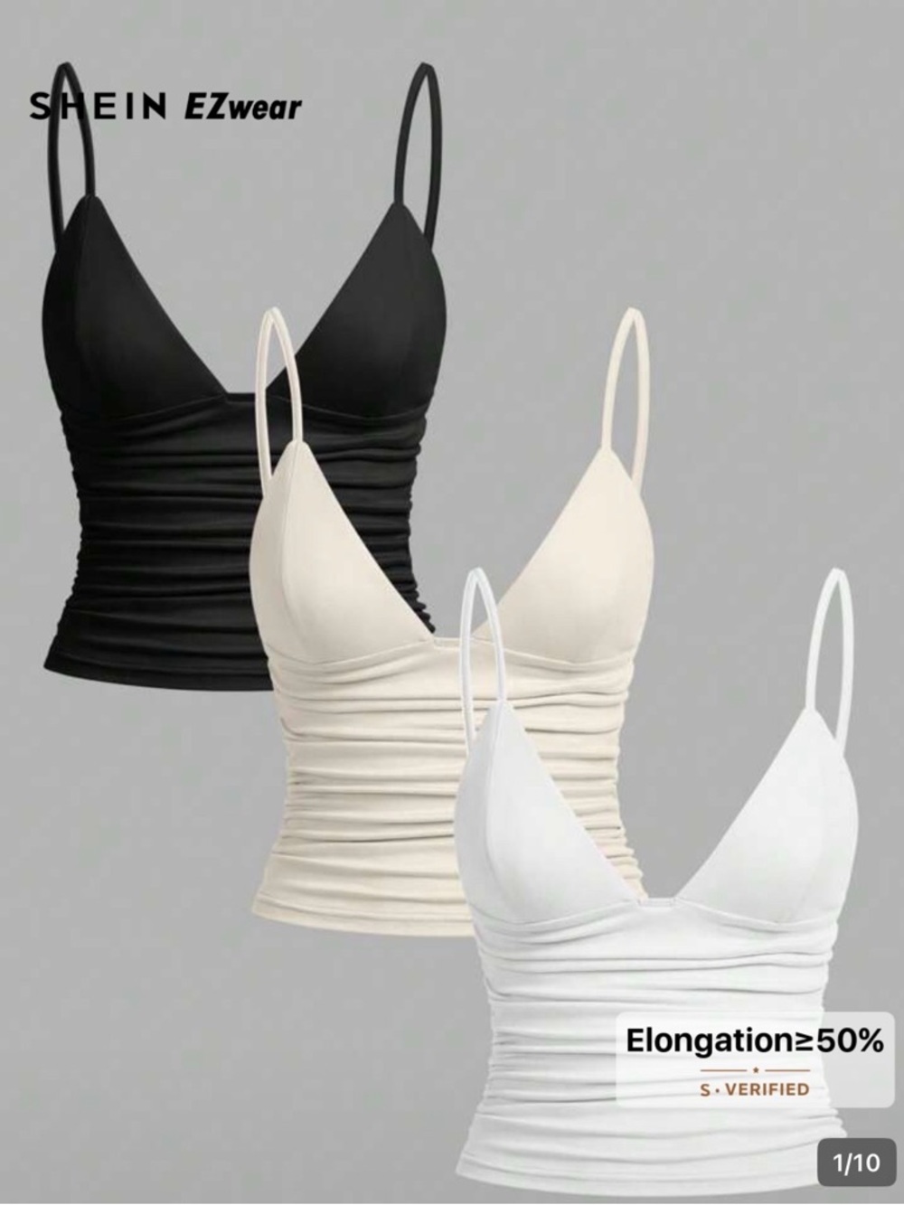 SHEIN Ruched Spaghetti Strap Tank Top - Black / Cream / White